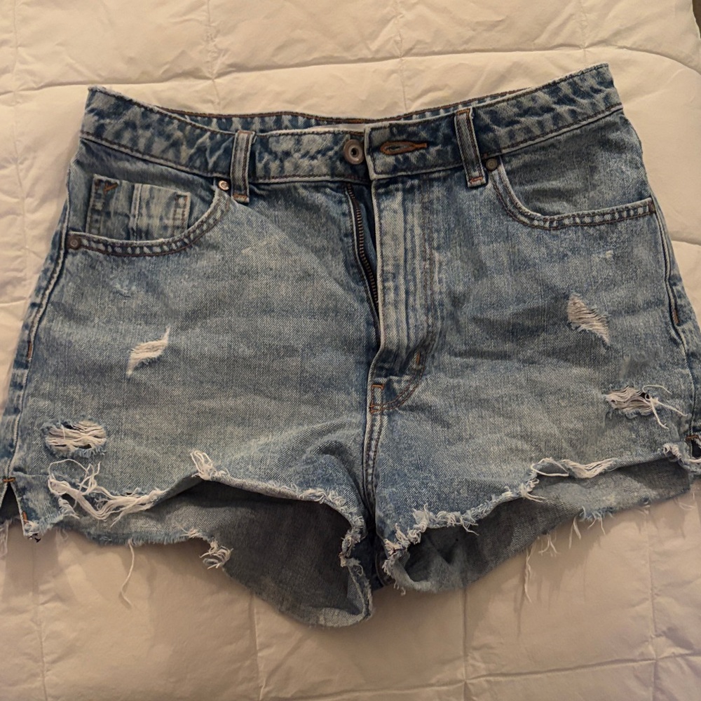 Zara Light Blue Distressed Jean Shorts